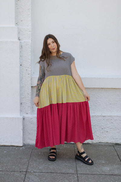 Mabel Colorblock Gingham Maxi Dress