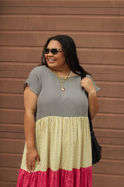 Mabel Colorblock Gingham Maxi Dress
