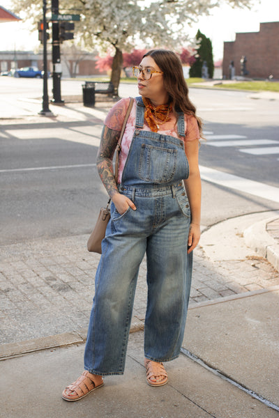 Meredith Medium Wash Barrel Overalls