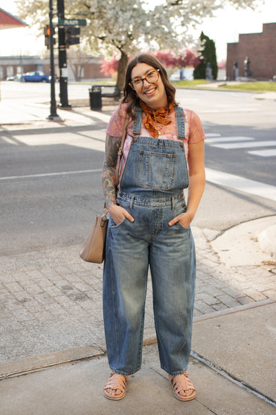Meredith Medium Wash Barrel Overalls