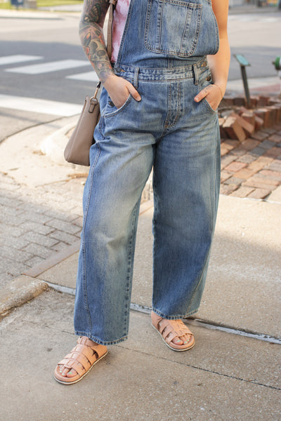 Meredith Medium Wash Barrel Overalls