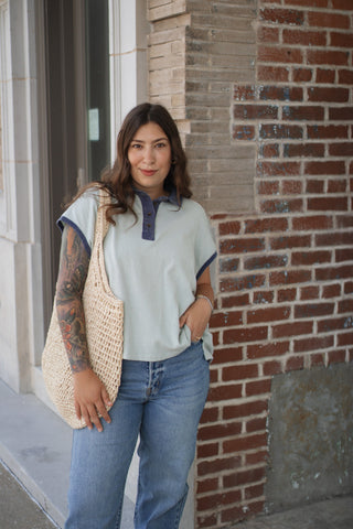 Meredith Vintage Fade Polo Top | Sage