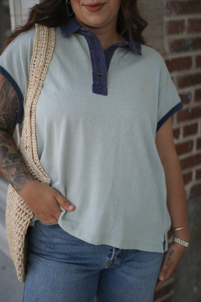 Meredith Vintage Fade Polo Top | Sage