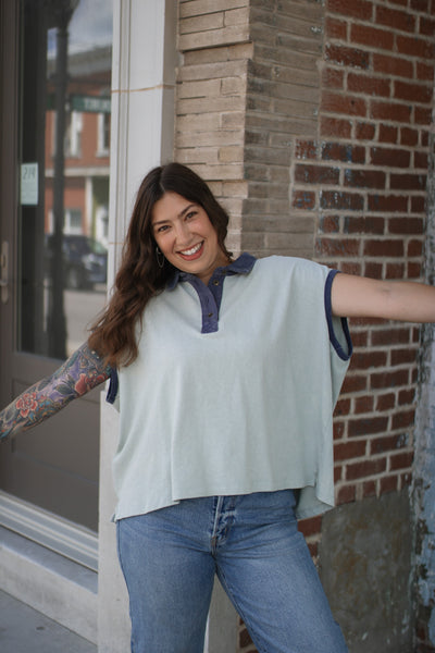 Meredith Vintage Fade Polo Top | Sage