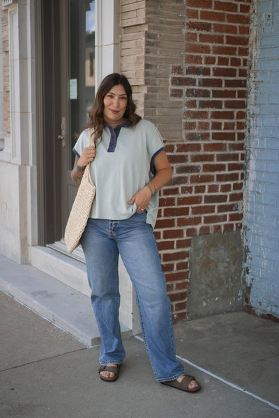 Meredith Vintage Fade Polo Top | Sage