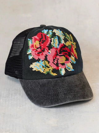 Floral Needlepoint Trucker Hat