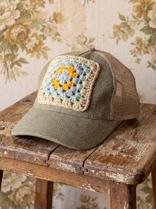 Crochet Granny Square Trucker Hat