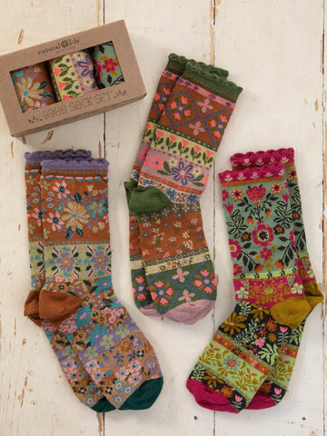 Neutral Floral Boho Sock