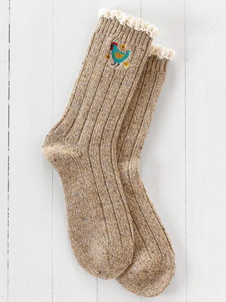 Little Things Embroidered Lace Trim Socks