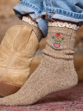 Little Things Embroidered Lace Trim Socks