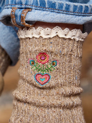 Little Things Embroidered Lace Trim Socks