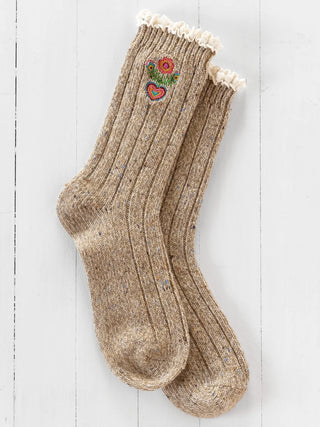 Little Things Embroidered Lace Trim Socks