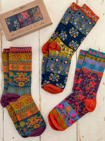 Plum Floral Boho Sock