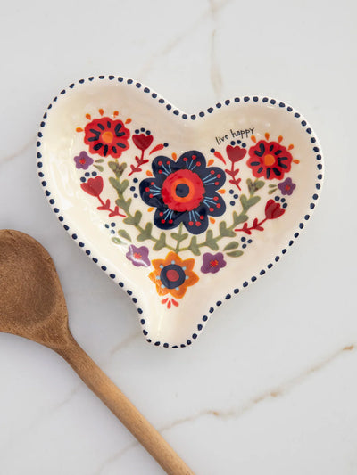 Live Happy Heart Ceramic Spoon Rest