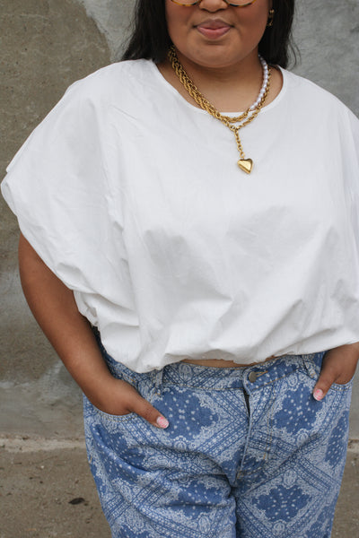 Talia White Relaxed Cinch Top