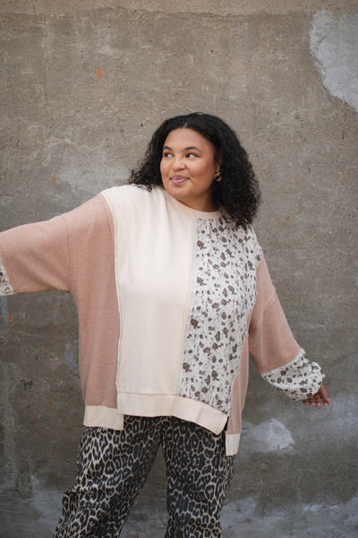Thora Floral Print Mix Pullover | Natural