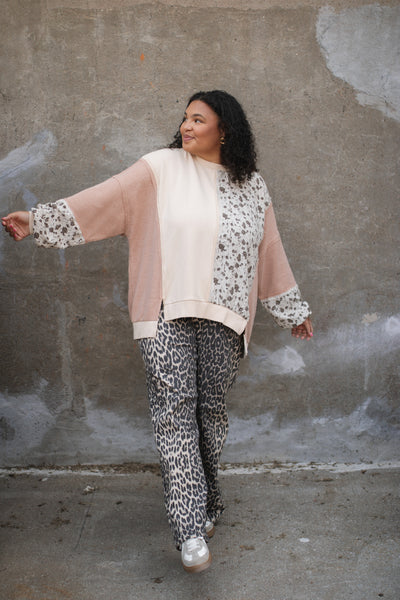 Thora Floral Print Mix Pullover | Natural