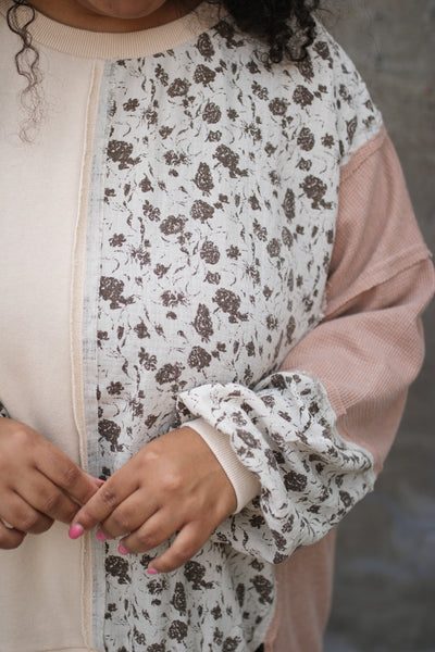 Thora Floral Print Mix Pullover | Natural