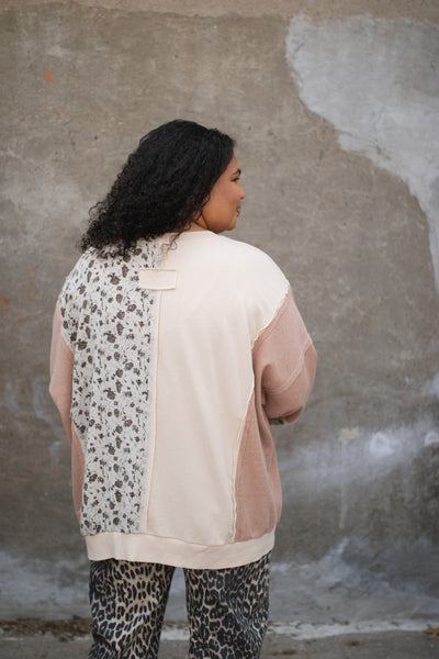 Thora Floral Print Mix Pullover | Natural