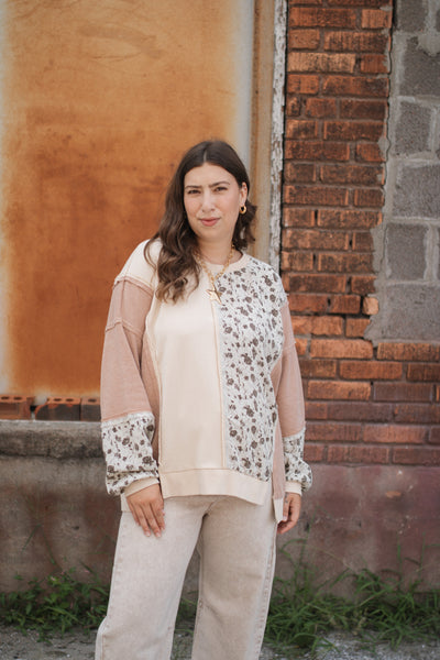 Thora Floral Print Mix Pullover | Natural