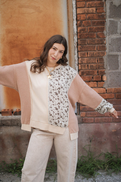 Thora Floral Print Mix Pullover | Natural