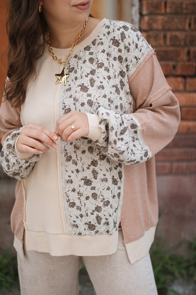 Thora Floral Print Mix Pullover | Natural