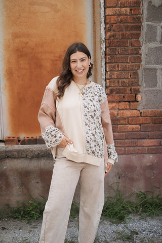 Thora Floral Print Mix Pullover | Natural