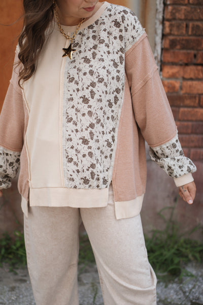 Thora Floral Print Mix Pullover | Natural