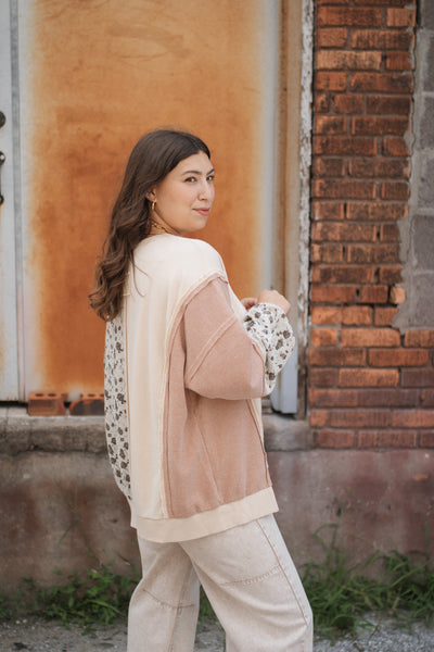 Thora Floral Print Mix Pullover | Natural