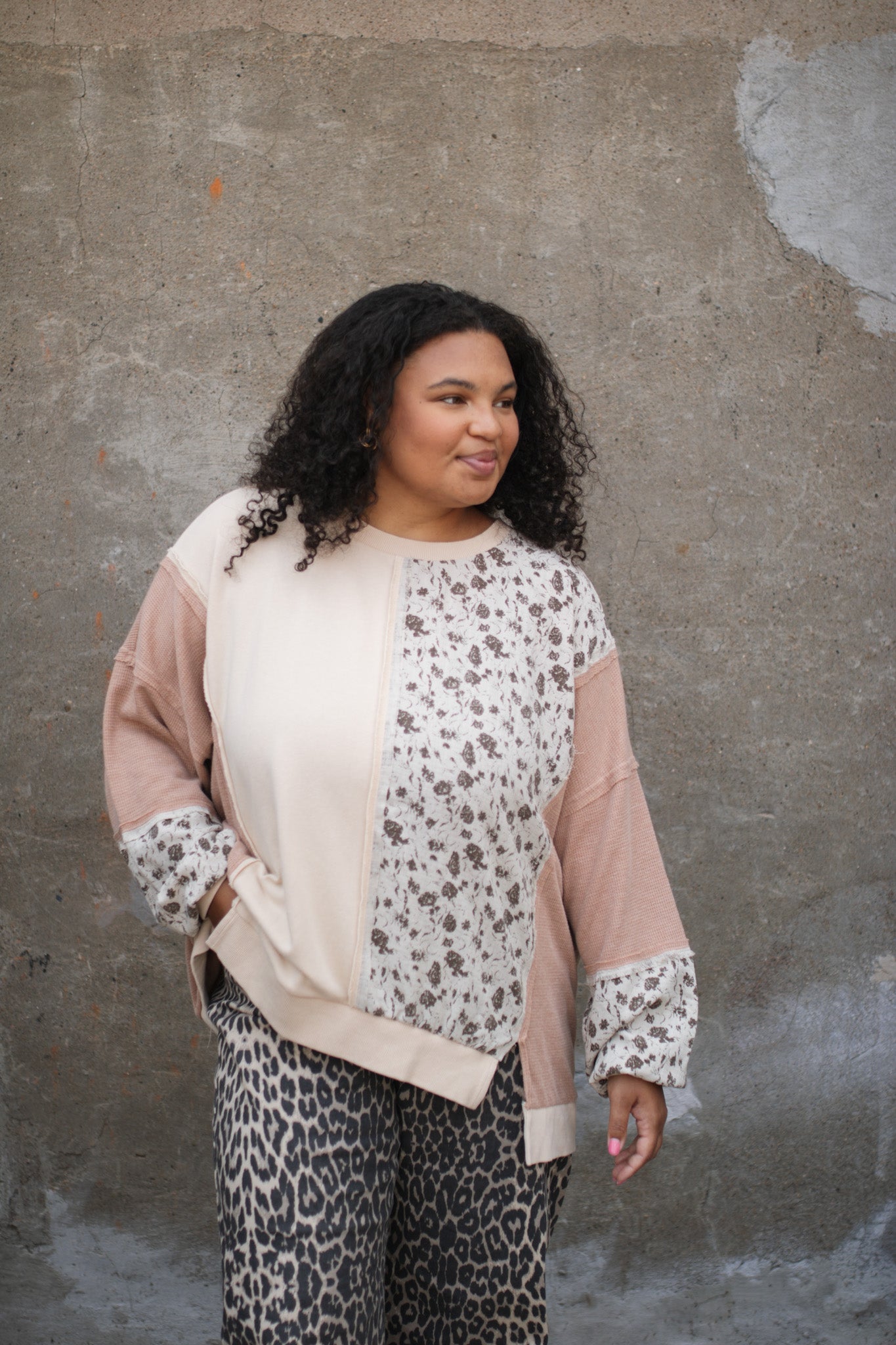 Thora Floral Print Mix Pullover | Natural