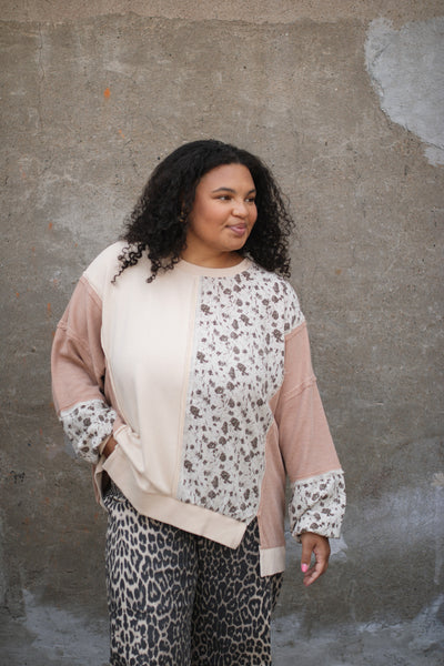 Thora Floral Print Mix Pullover | Natural