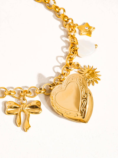 Eden 18K Non-Tarnish Heart Locket Charm Bracelet