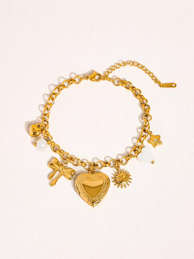 Eden 18K Non-Tarnish Heart Locket Charm Bracelet