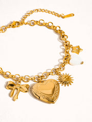 Eden 18K Non-Tarnish Heart Locket Charm Bracelet