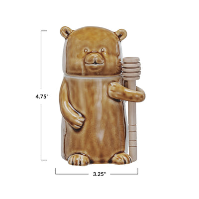 Stoneware Honey Bear + Honey Dipper