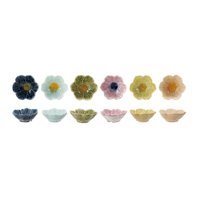 Stoneware Flower Shaped Bowl, Reactive Glaze, 6 Colors (Each One Will Vary)
