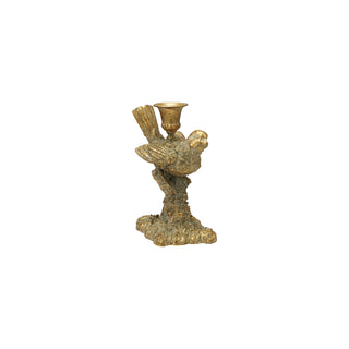 Resin Bird Shaped Taper Holder, Distressed Antique Gold Finish