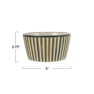 Hand-Painted Stoneware Striped Bowl