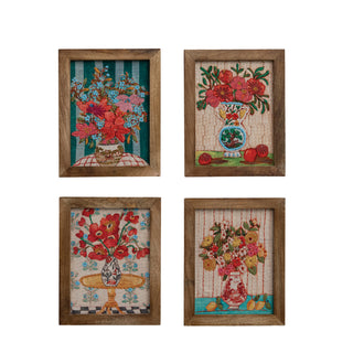 Wood Framed Embroidered Floral Wall Decor