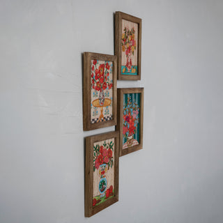 Wood Framed Embroidered Floral Wall Decor