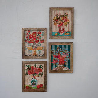 Wood Framed Embroidered Floral Wall Decor