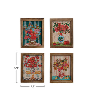 Wood Framed Embroidered Floral Wall Decor
