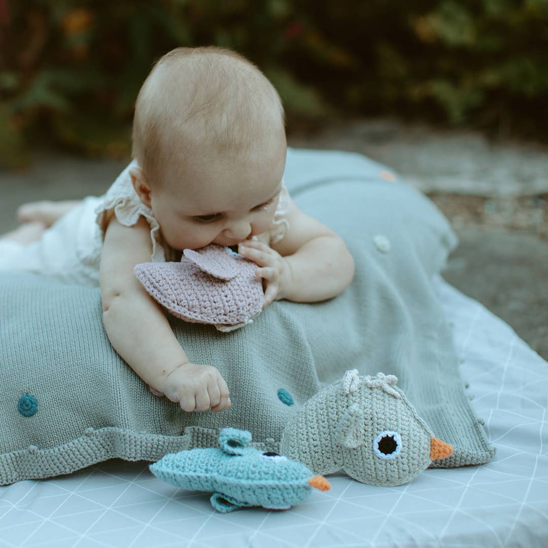 Organic Crochet Bird Baby Rattle – Handmade Fair Trade Toy – Windy Nest