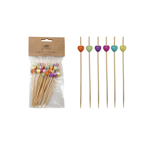 Hearts Bamboo Single Use Picks | Set of 50