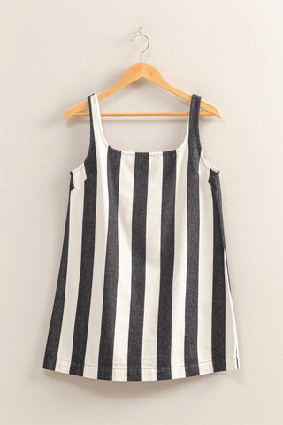 Devon Striped Square Neck Mini Dress | Black