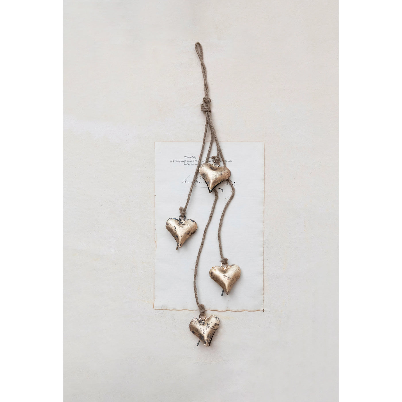 Antique Brass Hanging Heart Bells