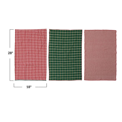 Holiday Gingham + Woven Tea Towel Set