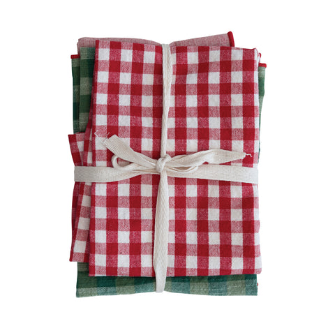 Holiday Gingham + Woven Tea Towel Set