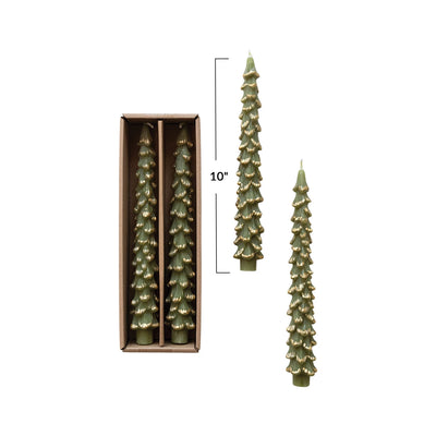 Green + Gold Tree Taper Candle