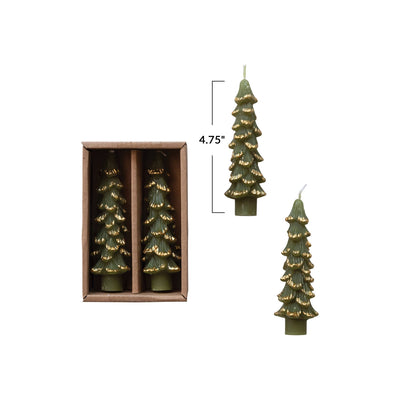 Green + Gold Tree Taper Candles | Set of 2